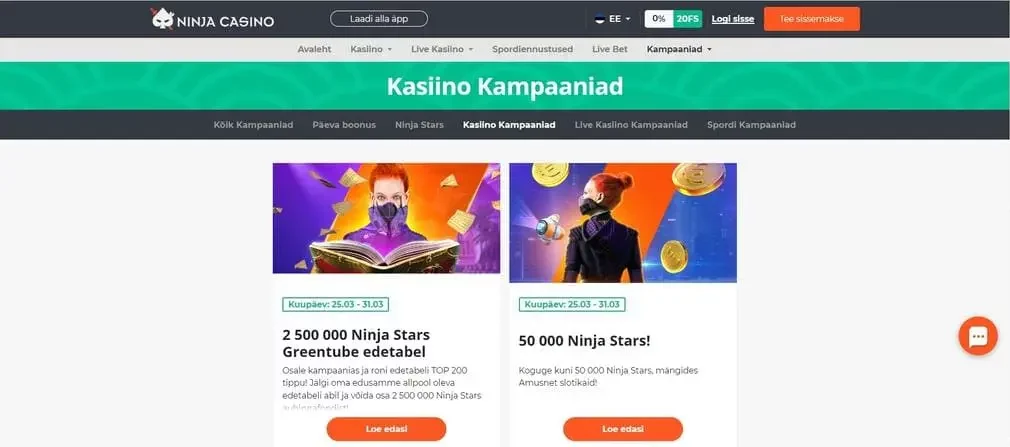 Ninja Kasiino Boonus