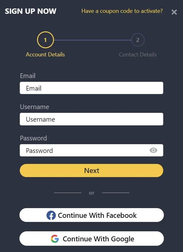 Процес регистрации в казино 24 Slots
