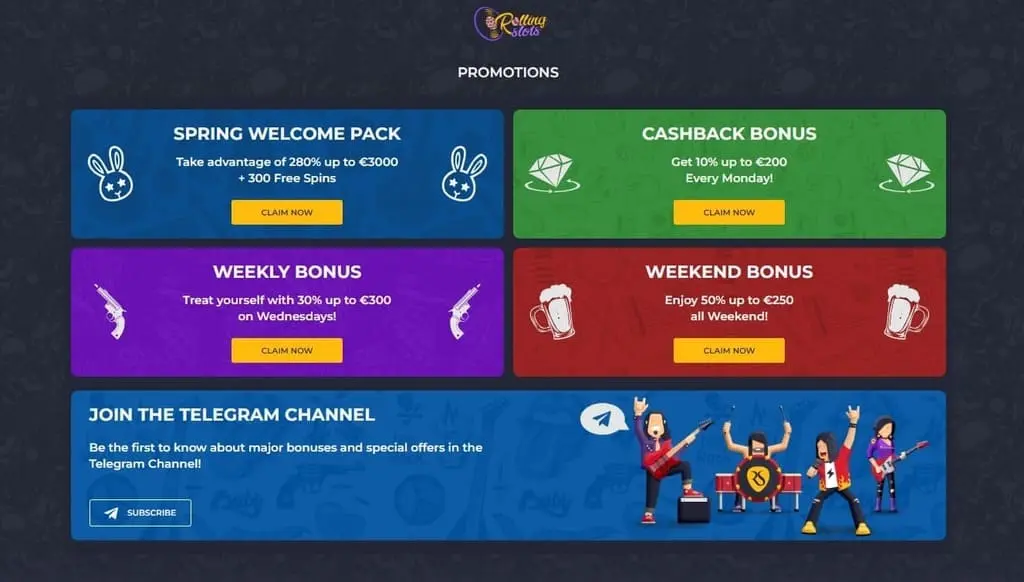 Бонусные предложения казино Rolling Slots