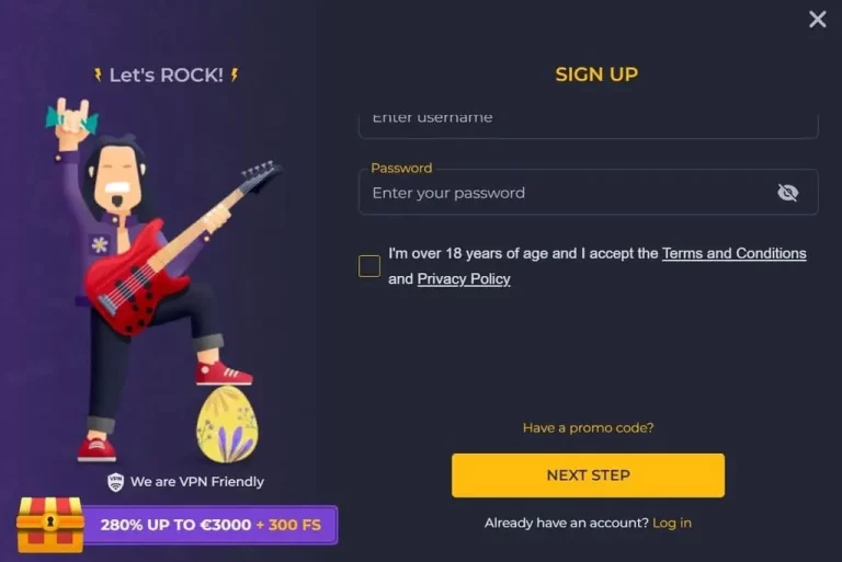 Процес регистрации в казино Rolling Slots